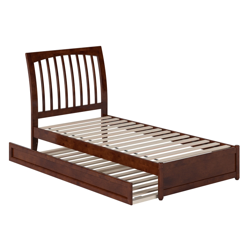 Roslyn Twin XL Wood Platform Bed with Panel Footboard &  Trundle in Walnut