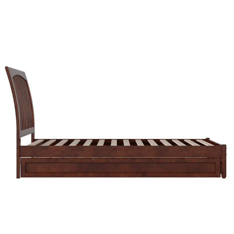Roslyn Twin XL Wood Platform Bed with Panel Footboard &  Trundle in Walnut