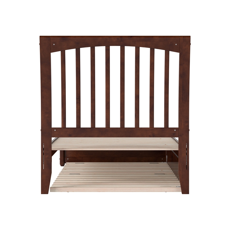 Roslyn Twin XL Wood Platform Bed with Panel Footboard &  Trundle in Walnut