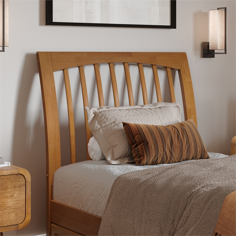 Roslyn Twin XL Platform Bed with Panel Footboard & TXL Trundle in Light Toffee