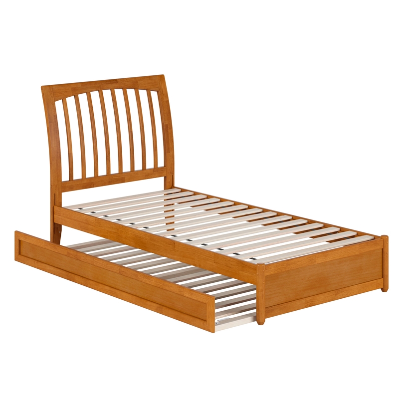 Roslyn Twin XL Platform Bed with Panel Footboard & TXL Trundle in Light Toffee