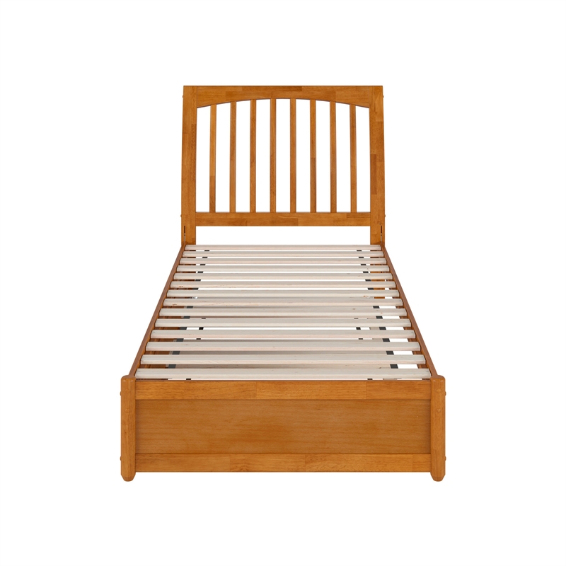 Roslyn Twin XL Platform Bed with Panel Footboard & TXL Trundle in Light Toffee