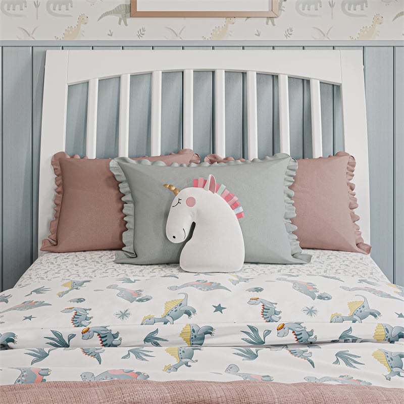 Roslyn Twin Wood Platform Bed with Panel Footboard and Twin Trundle in White