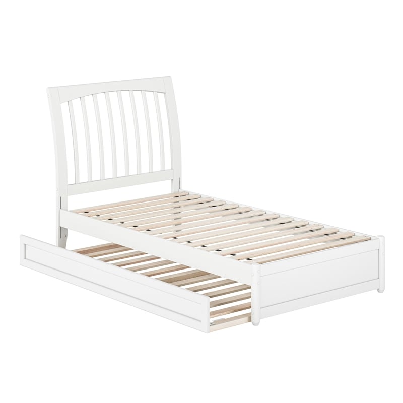 Roslyn Twin Wood Platform Bed with Panel Footboard and Twin Trundle in White