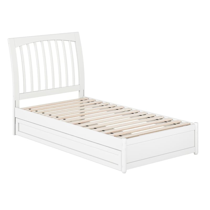 Roslyn Twin Wood Platform Bed with Panel Footboard and Twin Trundle in White