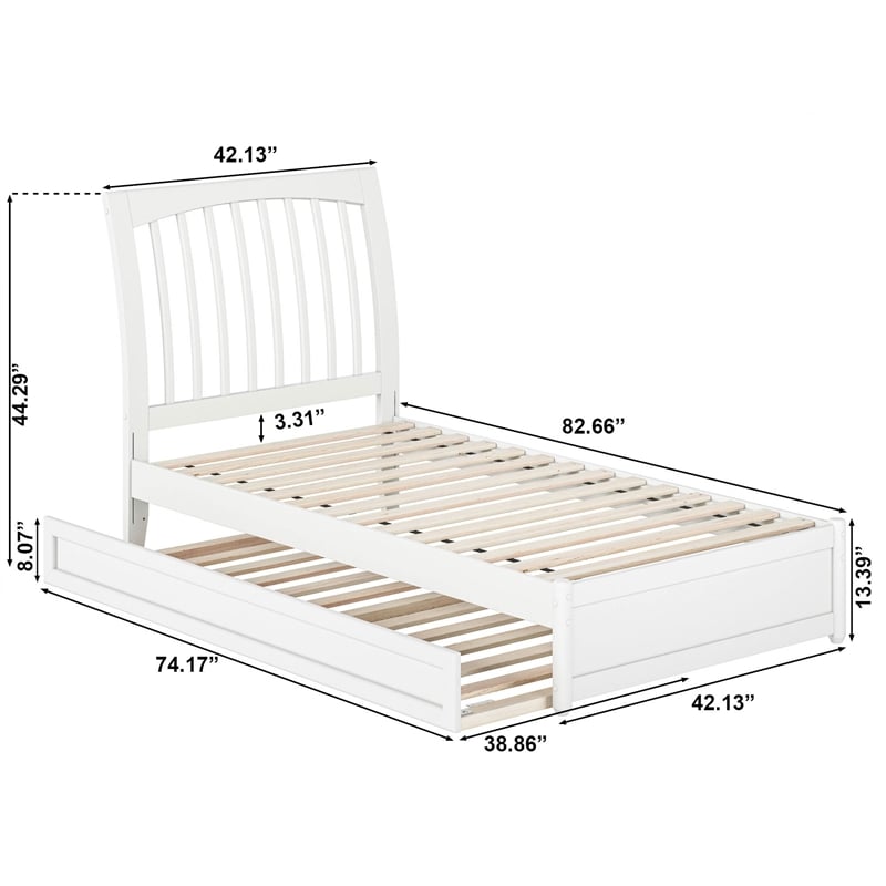 Roslyn Twin Wood Platform Bed with Panel Footboard and Twin Trundle in White