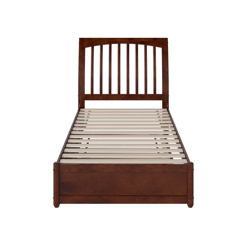 Roslyn Twin Wood Platform Bed with Panel Footboard and Twin Trundle in Walnut