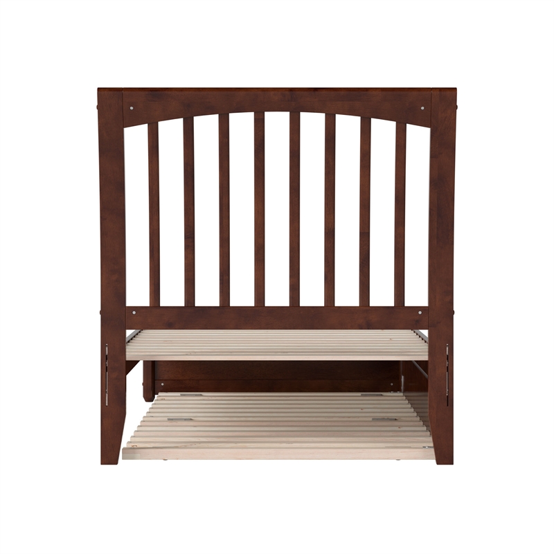 Roslyn Twin Wood Platform Bed with Panel Footboard and Twin Trundle in Walnut