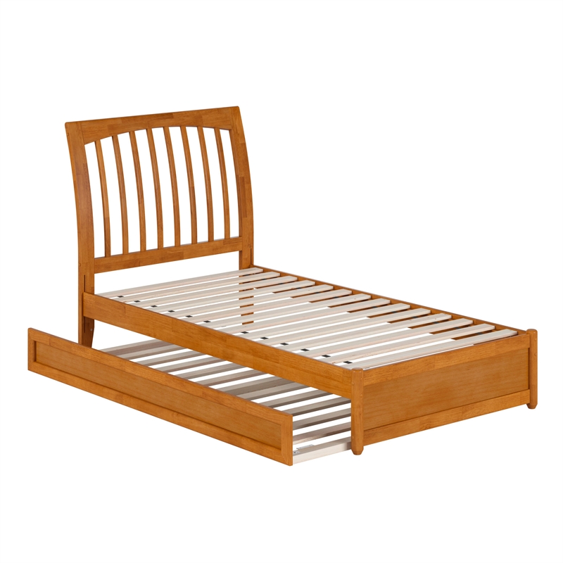 Roslyn Twin Platform Bed with Panel Footboard & Twin Trundle in Light Toffee