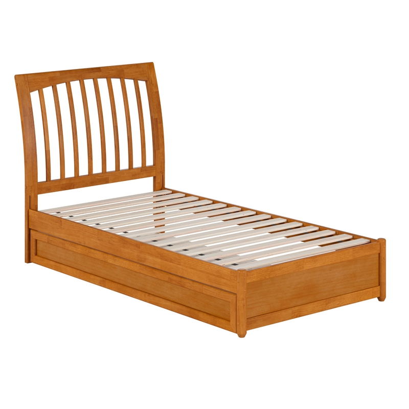 Roslyn Twin Platform Bed with Panel Footboard & Twin Trundle in Light Toffee
