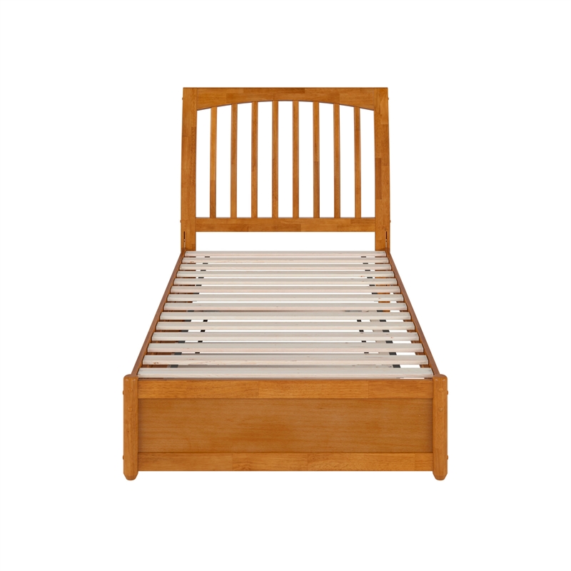 Roslyn Twin Platform Bed with Panel Footboard & Twin Trundle in Light Toffee