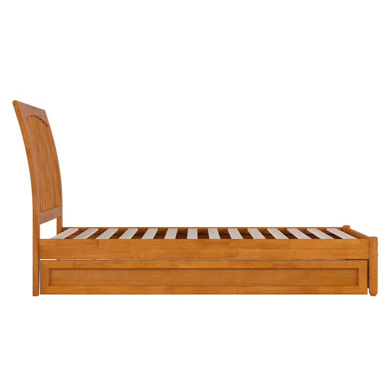 Roslyn Twin Platform Bed with Panel Footboard & Twin Trundle in Light Toffee