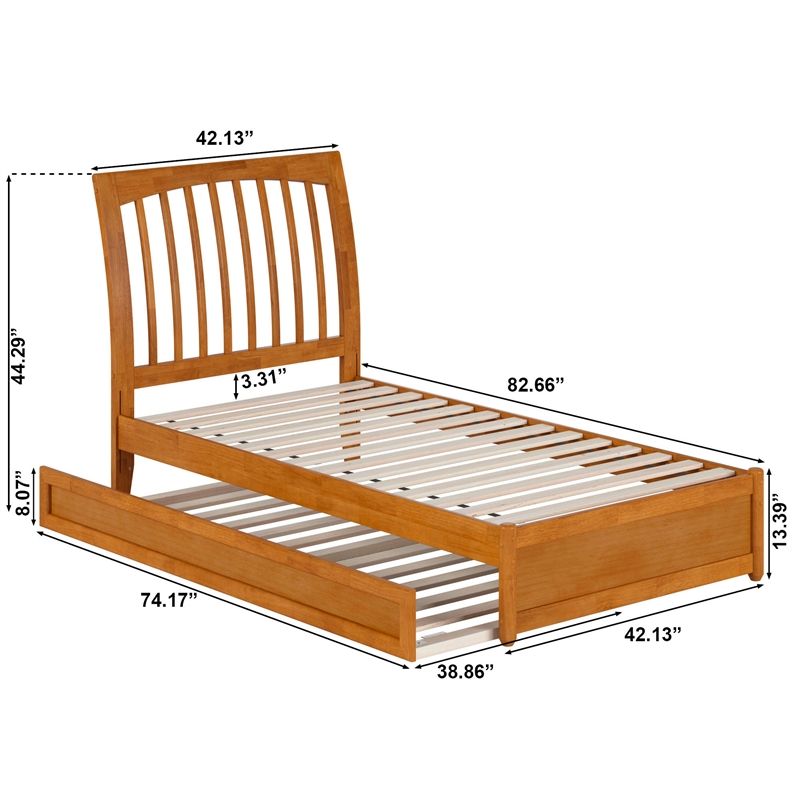 Roslyn Twin Platform Bed with Panel Footboard & Twin Trundle in Light Toffee