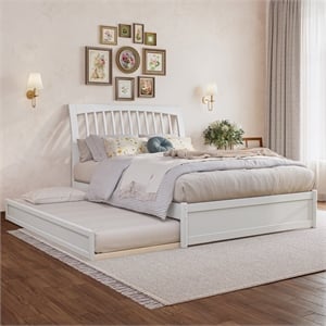 Roslyn Full Wood Platform Bed with Panel Footboard and Twin Trundle in White