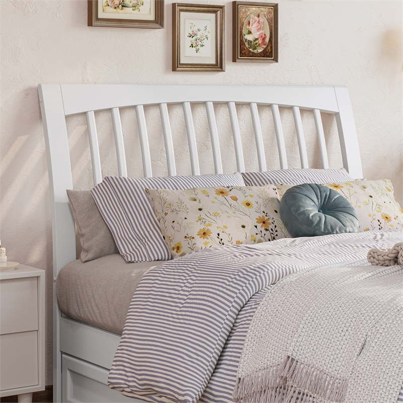 Roslyn Full Wood Platform Bed with Panel Footboard and Twin Trundle in White