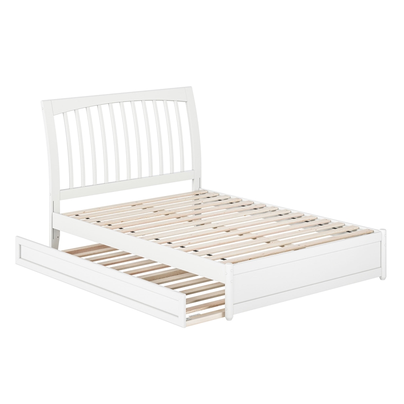 Roslyn Full Wood Platform Bed with Panel Footboard and Twin Trundle in White