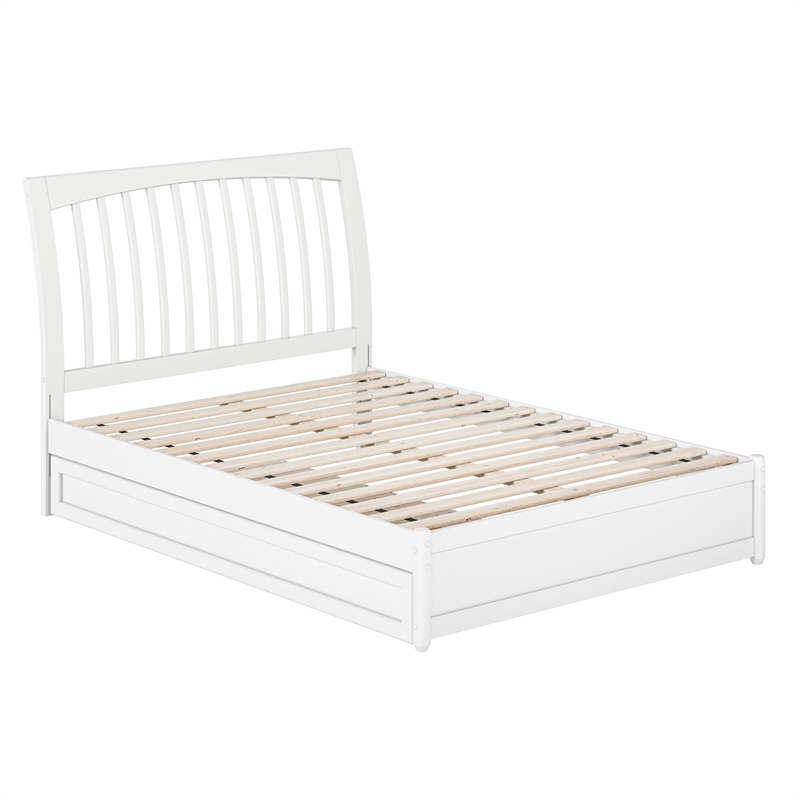 Roslyn Full Wood Platform Bed with Panel Footboard and Twin Trundle in White