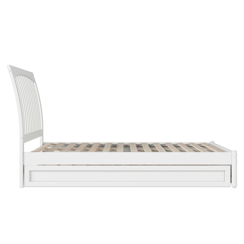 Roslyn Full Wood Platform Bed with Panel Footboard and Twin Trundle in White