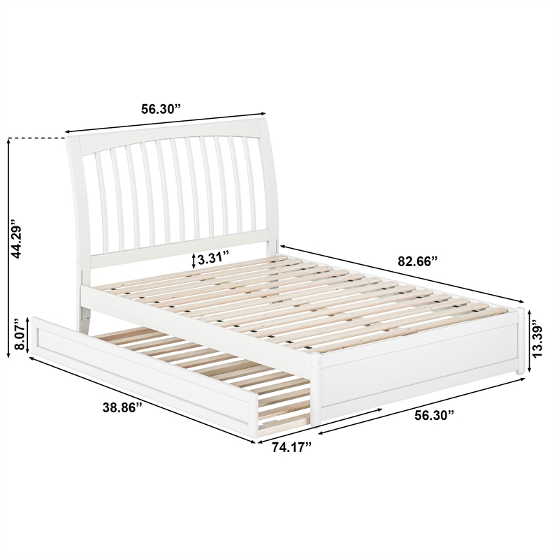 Roslyn Full Wood Platform Bed with Panel Footboard and Twin Trundle in White