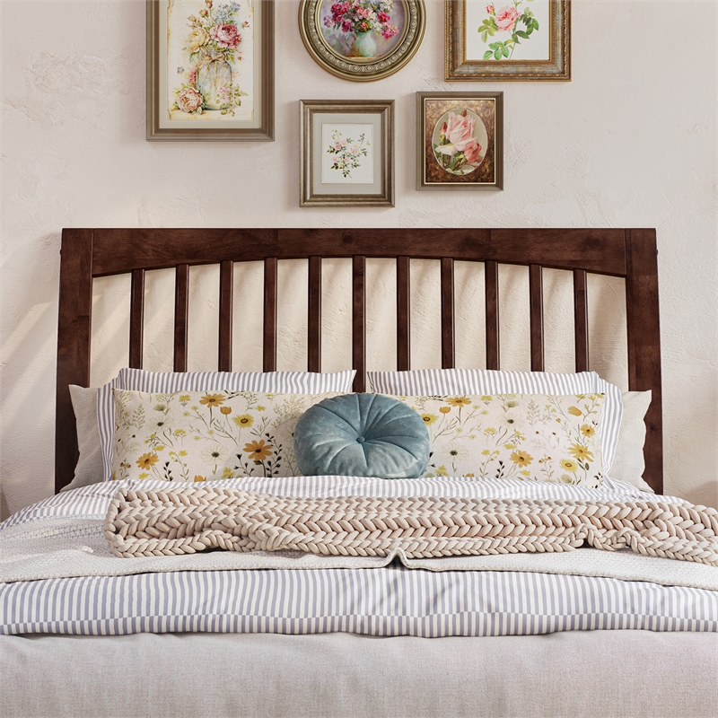 Roslyn Full Wood Platform Bed with Panel Footboard and Twin Trundle in Walnut