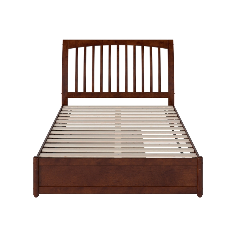 Roslyn Full Wood Platform Bed with Panel Footboard and Twin Trundle in Walnut