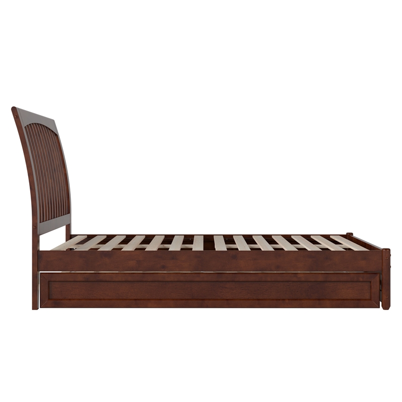 Roslyn Full Wood Platform Bed with Panel Footboard and Twin Trundle in Walnut