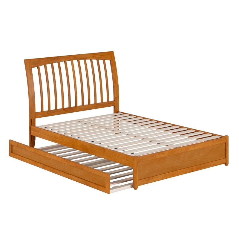 Roslyn Full Platform Bed with Panel Footboard & Twin Trundle in Light Toffee