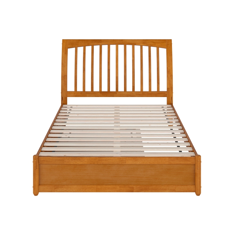Roslyn Full Platform Bed with Panel Footboard & Twin Trundle in Light Toffee