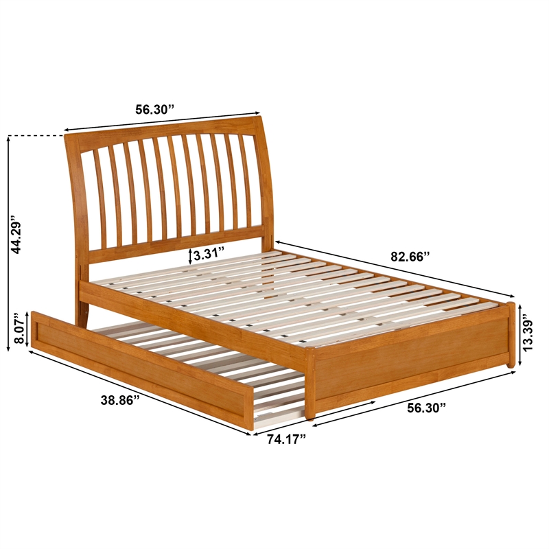 Roslyn Full Platform Bed with Panel Footboard & Twin Trundle in Light Toffee