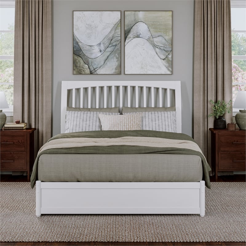 Roslyn Queen Wood Platform Bed with Panel Footboard and Twin XL Trundle in White