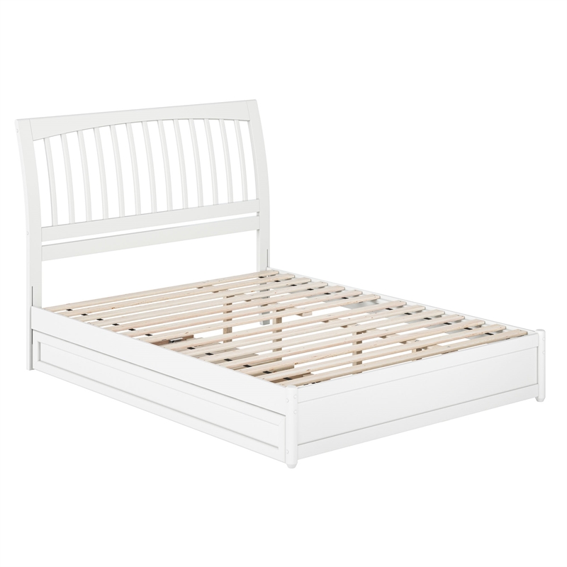 Roslyn Queen Wood Platform Bed with Panel Footboard and Twin XL Trundle in White