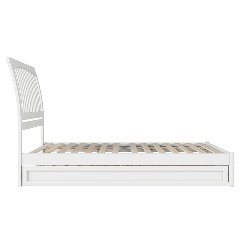 Roslyn Queen Wood Platform Bed with Panel Footboard and Twin XL Trundle in White