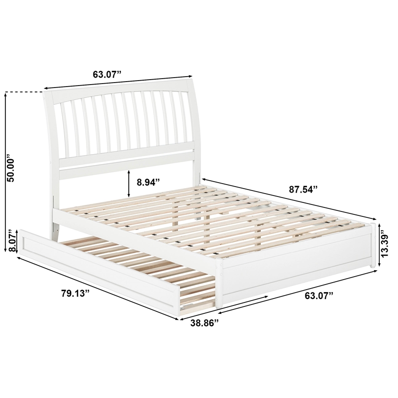 Roslyn Queen Wood Platform Bed with Panel Footboard and Twin XL Trundle in White