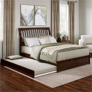 Roslyn Queen Wood Platform Bed with Panel Footboard & Twin XL Trundle in Walnut