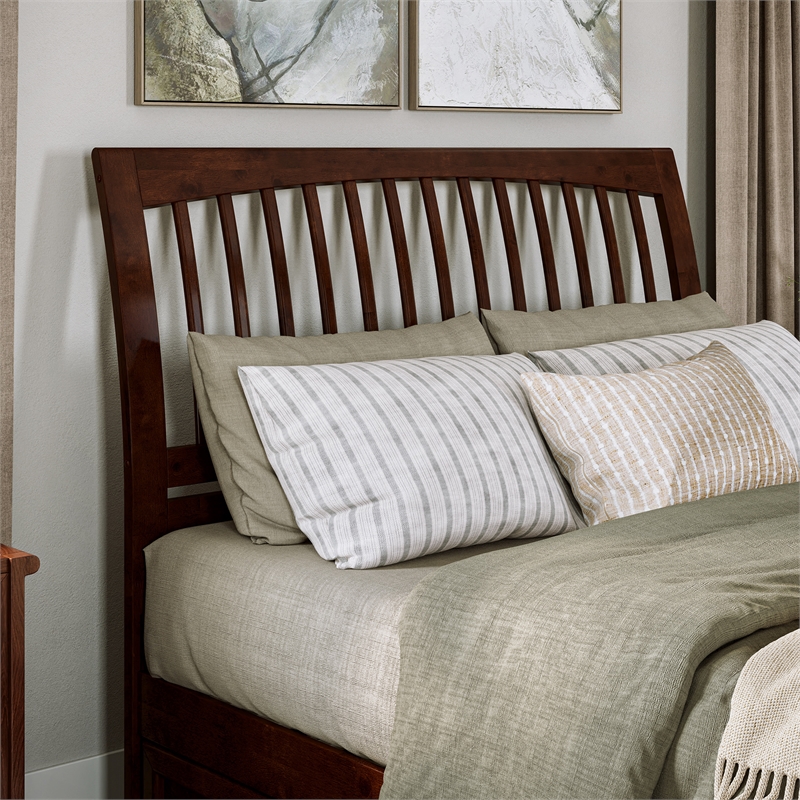 Roslyn Queen Wood Platform Bed with Panel Footboard & Twin XL Trundle in Walnut