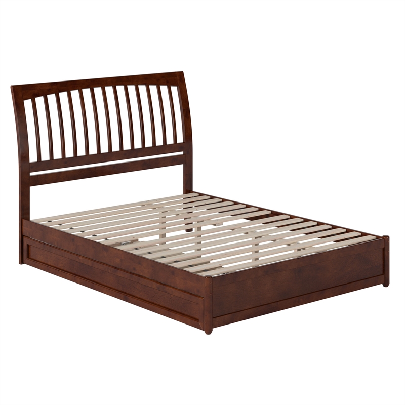 Roslyn Queen Wood Platform Bed with Panel Footboard & Twin XL Trundle in Walnut