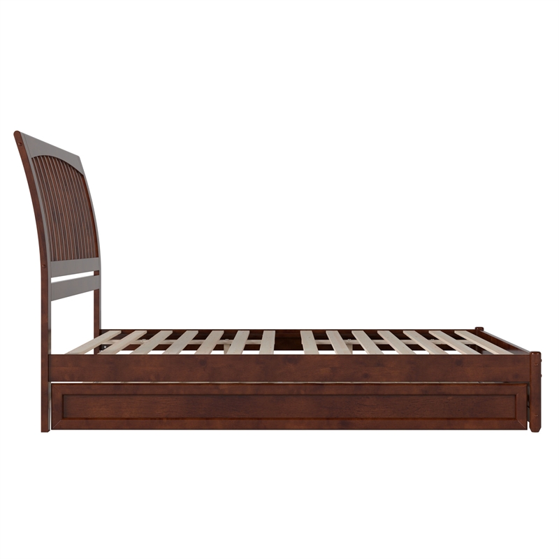 Roslyn Queen Wood Platform Bed with Panel Footboard & Twin XL Trundle in Walnut