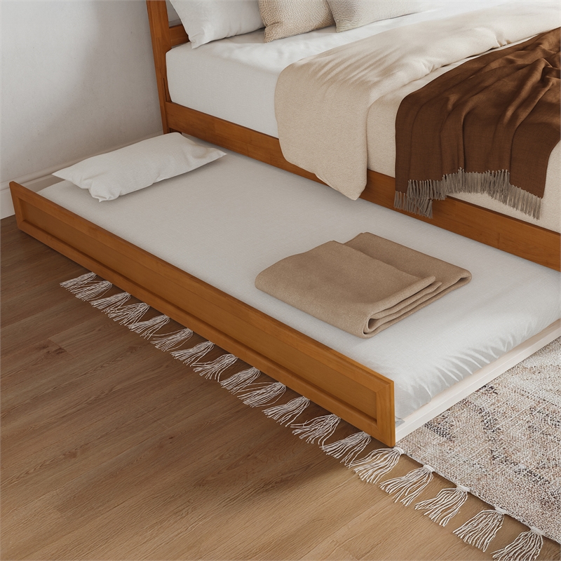 Roslyn Queen Platform Bed with Panel Footboard & TXL Trundle in Light Toffee