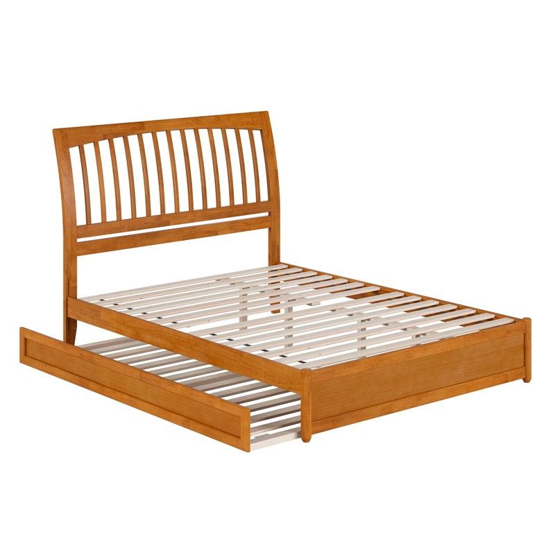 Roslyn Queen Platform Bed with Panel Footboard & TXL Trundle in Light Toffee