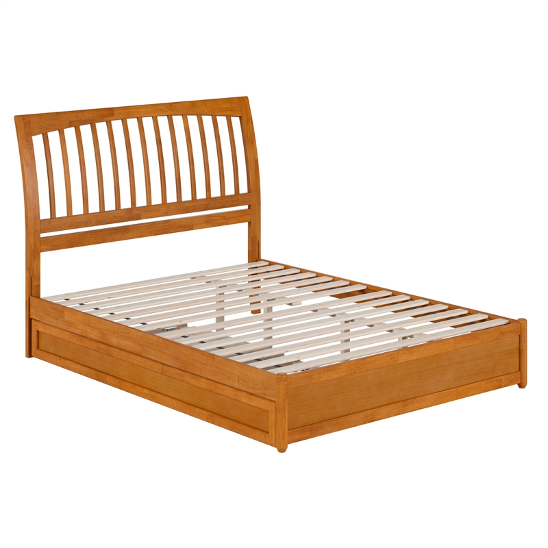 Roslyn Queen Platform Bed with Panel Footboard & TXL Trundle in Light Toffee