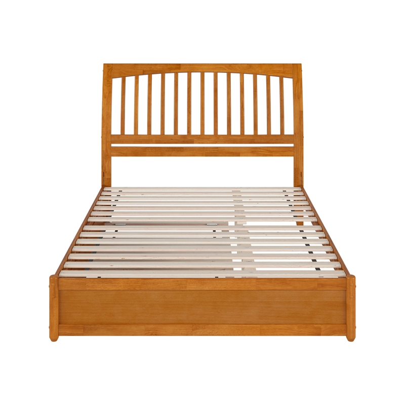 Roslyn Queen Platform Bed with Panel Footboard & TXL Trundle in Light Toffee