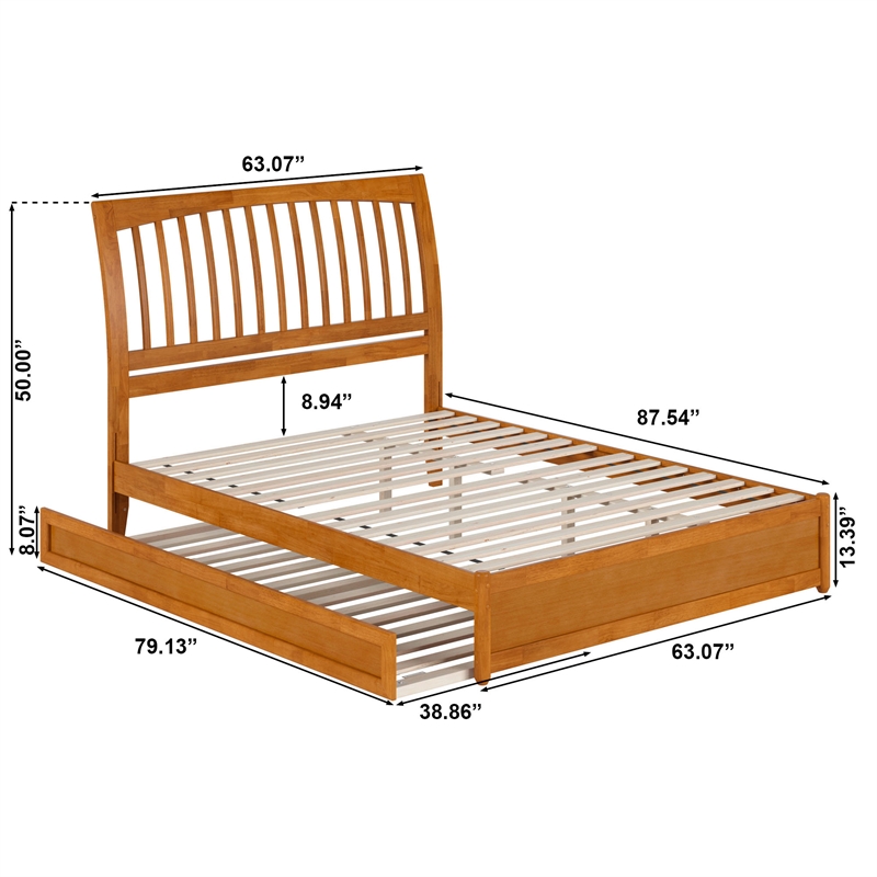 Roslyn Queen Platform Bed with Panel Footboard & TXL Trundle in Light Toffee