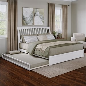 Roslyn King Wood Platform Bed with Panel Footboard and Twin XL Trundle in White