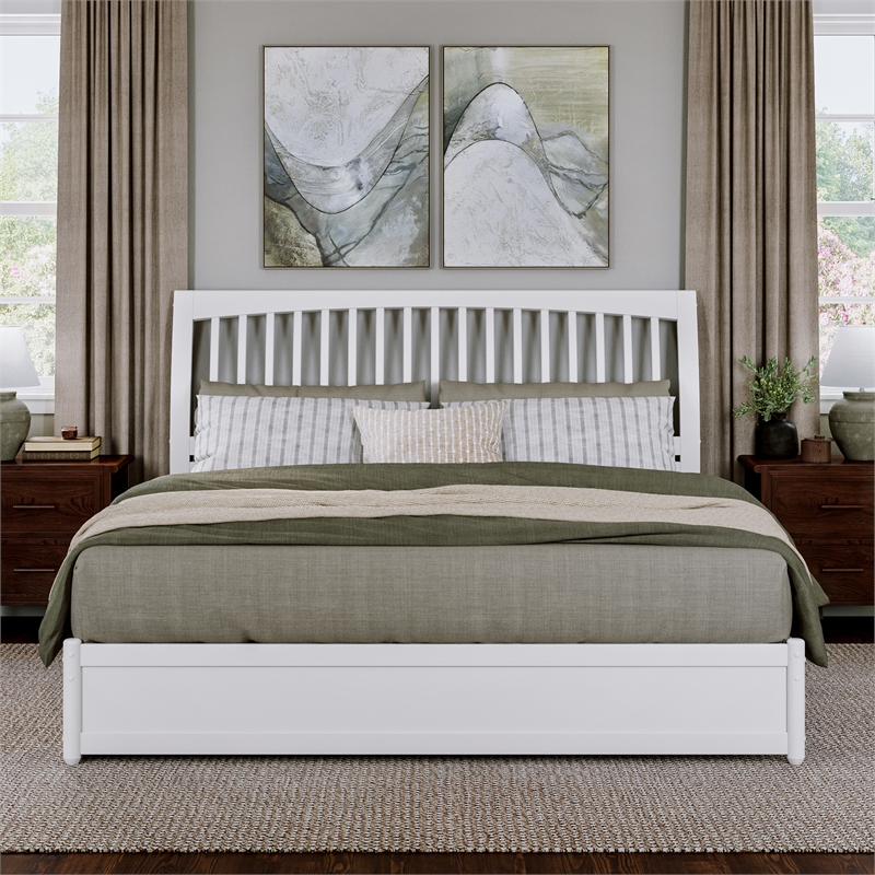 Roslyn King Wood Platform Bed with Panel Footboard and Twin XL Trundle in White