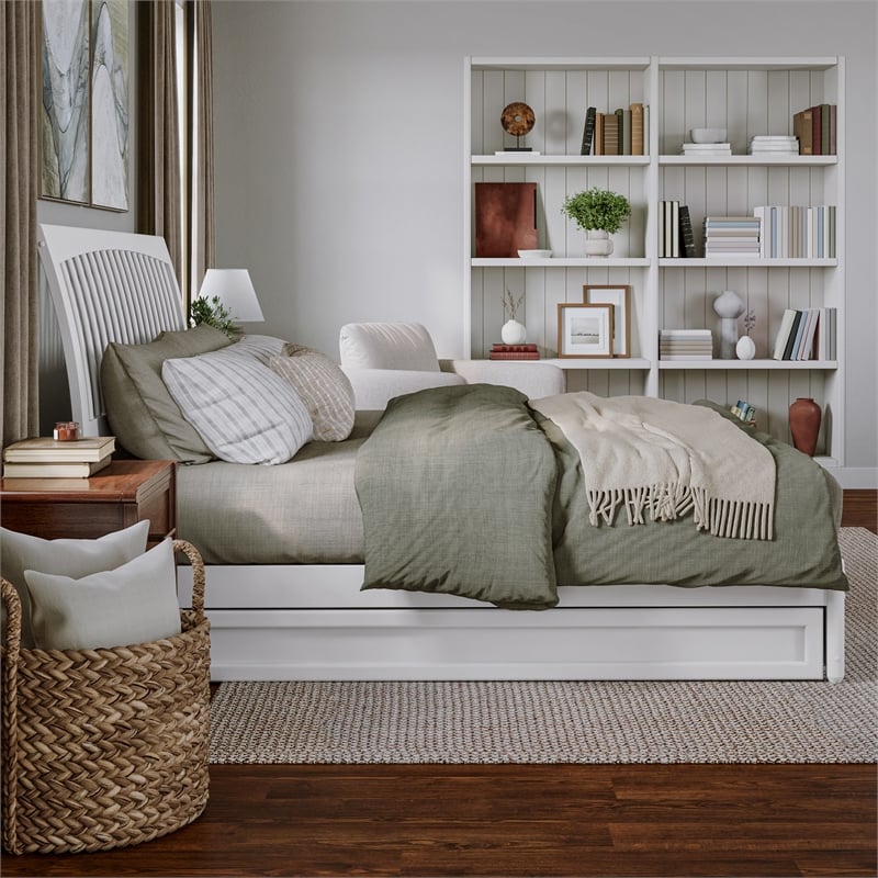 Roslyn King Wood Platform Bed with Panel Footboard and Twin XL Trundle in White