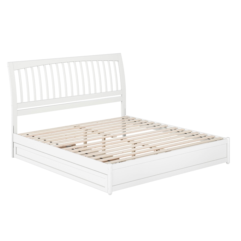 Roslyn King Wood Platform Bed with Panel Footboard and Twin XL Trundle in White