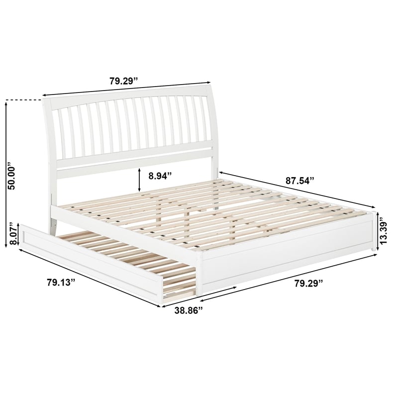 Roslyn King Wood Platform Bed with Panel Footboard and Twin XL Trundle in White
