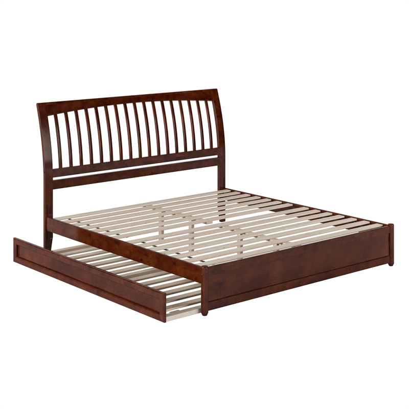 Roslyn King Wood Platform Bed with Panel Footboard and Twin XL Trundle in Walnut