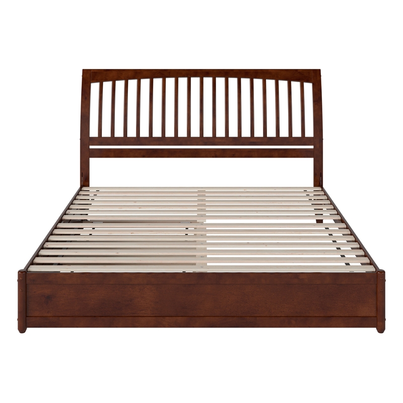 Roslyn King Wood Platform Bed with Panel Footboard and Twin XL Trundle in Walnut
