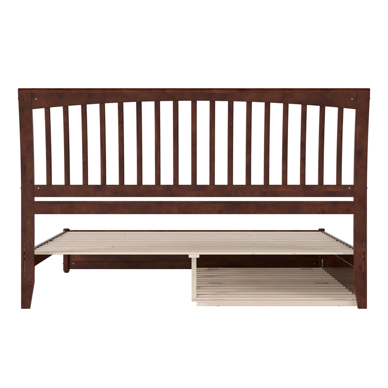 Roslyn King Wood Platform Bed with Panel Footboard and Twin XL Trundle in Walnut